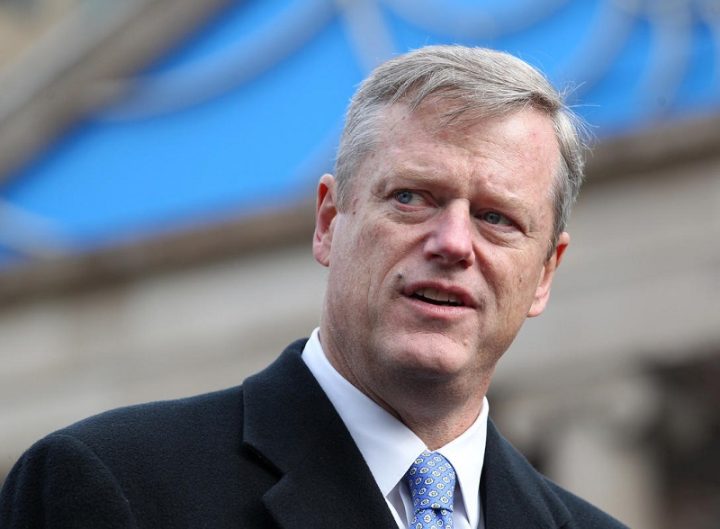 (Boston, MA - 11/15/15)  Gov. Charlie Baker speaks with reporters during a rally on the Boston Common to show solidarity with France following terrorist attacks in Paris, Sunday, November 15, 2015. Staff photo by Angela Rowlings.
