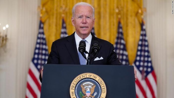President Joe Biden speaks about Afghanistan from the East Room of the White House, Monday, Aug. 16, 2021, in Washington. (AP Photo/Evan Vucci)