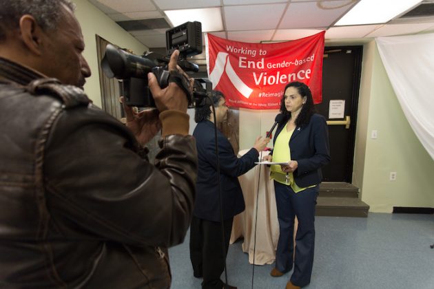 Dulce Ferreira, MA, MAPS Director Of DVSA Services, during the MAPS 2017 White Ribbon Day Event