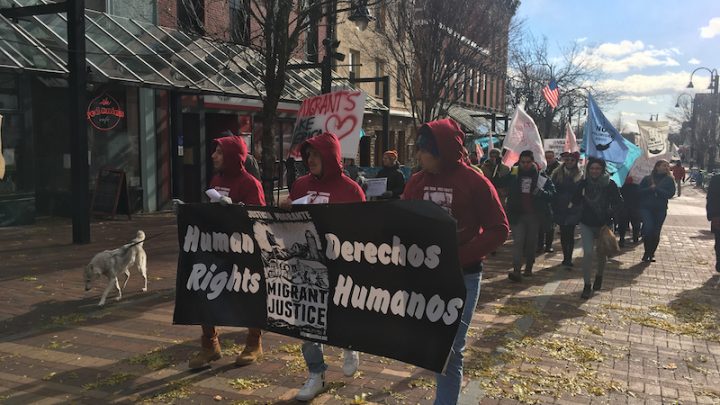 Farmworkers marched to the federal courthouse in November in Burlington, Vt. to file a lawsuit that alleges their leaders were targeted by ICE, with the help of the state DMV.