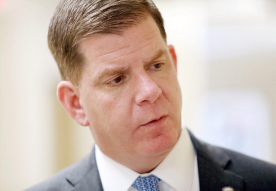 (Boston, MA - 2/27/17) Boston Mayor Martin Walsh speaks with a reporter following an appearance in Boston Herald Radio, Monday, February 27, 2017. Staff photo by Angela Rowlings.