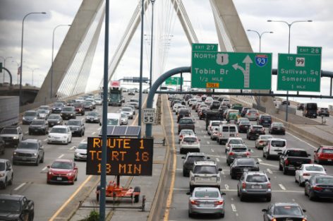 BOSTON, MA- May 24, 2019: Traffic backs up on Interstate 93 across the Zakim Bridge on May 24, 2019 in Boston, Massachusetts. (Staff photo By Nicolaus Czarnecki/MediaNews Group/Boston Herald)