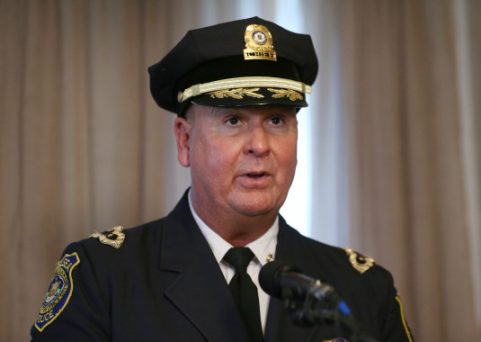 (Boston, MA - 8/30/17) Chelsea Police Chief Brian Kyes speaks during a news conference announcing a bill to strengthen penalties for dangerous drug distribution and witness intimidation, Wednesday, August 30, 2017. Staff photo by Angela Rowlings.